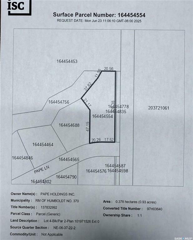Photo de la propriété:  Lot 4 Blk 2 Pape Lane  SK S0K 2A0 